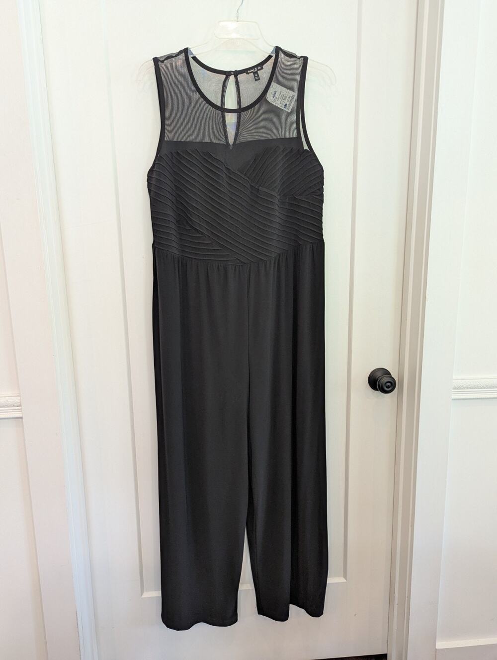 Sami &Jo Plus Women's 2X Black Sleeveless Long Jumpsuit Sheer Formal Flowy